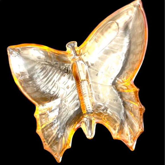 Beautiful Orange Carnival glass Butterfly Trinket Dish - Picture 2 of 4